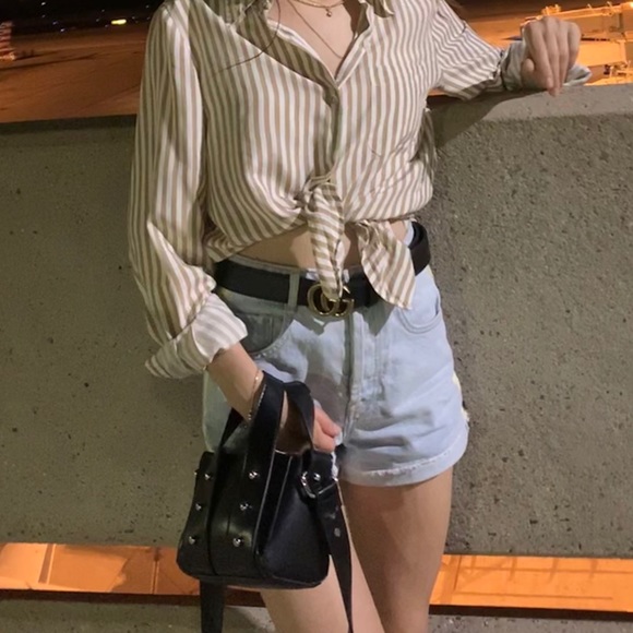 Black brass buckle belt sz M - Picture 7 of 10